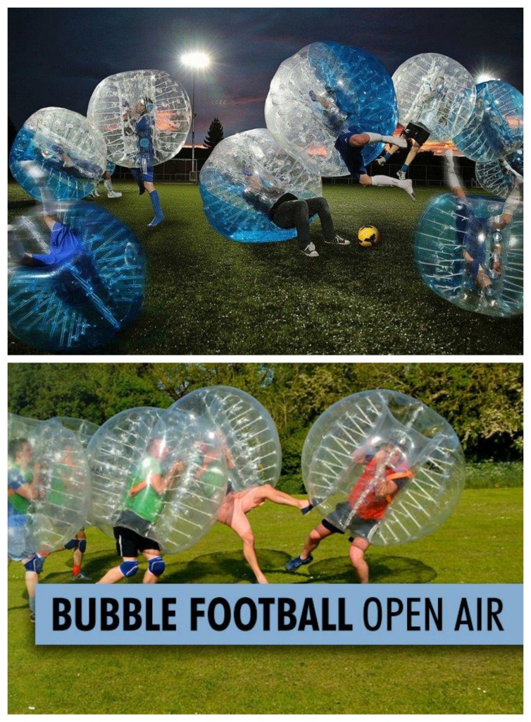 Eine Runde Bubble Football im Schanzenpark! Ja genau, jeder Spieler bekommt einen riesigen BubbleBall umgeschnallt und auf geht der Spaß des Tages! Nicht nur die Spieler müssen sich anstrengen, auch die Zuschauer müssen sich auf Muskelkater einstellen: Vom Lachen im Bauch! :)